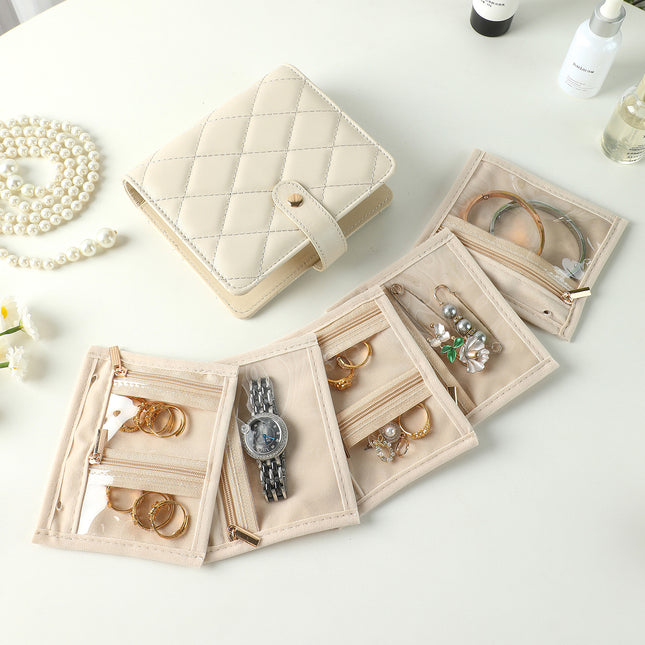Pink Nappa Leather Anti-Oxidation Jewelry Storage Book with 5 Velvet Pouches – product detail