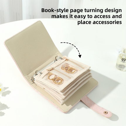 Pink Nappa Leather Anti-Oxidation Jewelry Storage Book with 5 Velvet Pouches - Compact Organizer for Watches, Earrings, Rings & Gold Ornaments