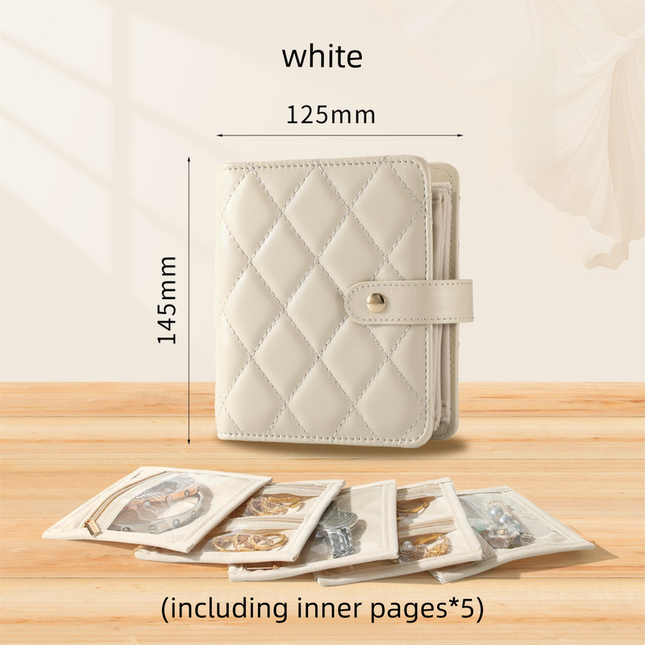 White Nappa Leather Anti-Oxidation Jewelry Storage Book with 5 Velvet Pouches