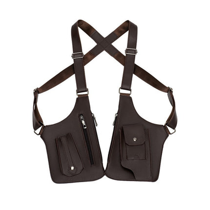 Coffee Multi-functional Expandable Men's Tactical Chest Rig Bag - Waterproof & Lightweight Retro Underarm Pack