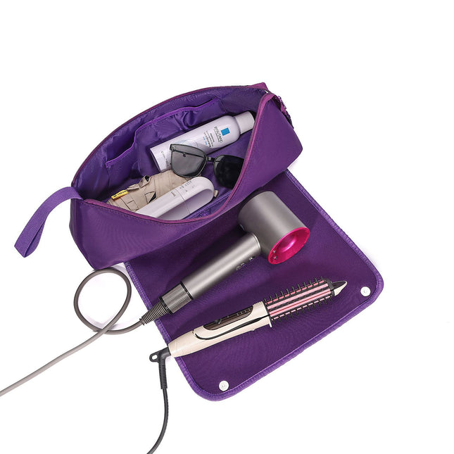Purple Premium Insulated Roll-Up Travel Case for Hair Styling Tools & Blow Dryers with Muti-Pockets