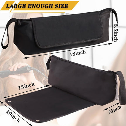 Black Premium Insulated Roll-Up Travel Case for Hair Styling Tools & Blow Dryers with Muti-Pockets (18x5.5x5 Inch)