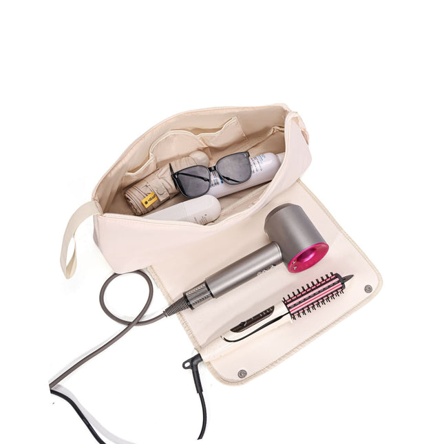 White Premium Insulated Roll-Up Travel Case for Hair Styling Tools & Blow Dryers with Muti-Pockets