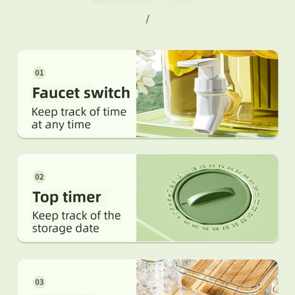 3L Compact Fridge-Ready Cold Drink Dispenser with Spigot, Timer and Infuser Filter - Food-Grade PP & Heat Resistant Fruit Tea Tank