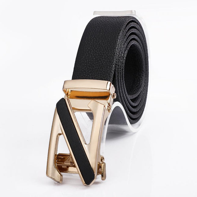Men's Fashionable Z Style Gold Automatic Buckle Sleek Business Suit Belt