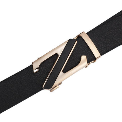 Men's Fashionable Z Style Gold Automatic Buckle Sleek Business Suit Belt -  Adjustable No-Hole Waistband (3.5cm Width & 120cm Length)