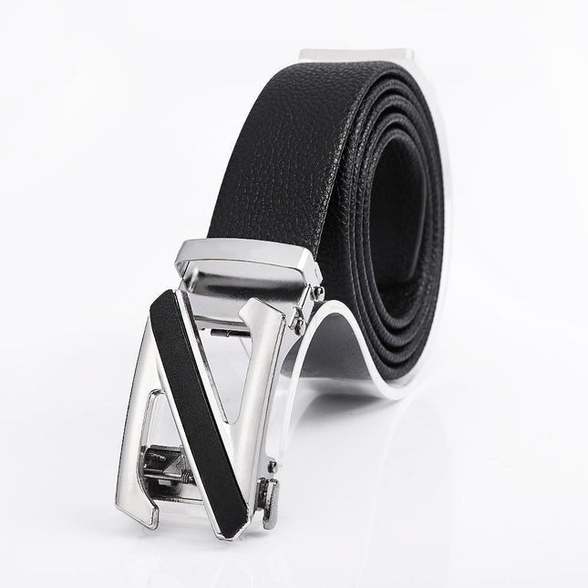 Men's Fashionable Z Style Sliver Automatic Buckle Sleek Business Suit Belt