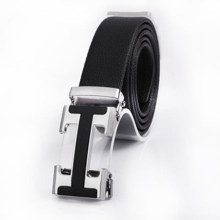 Men's Fashionable I Style Sliver Automatic Buckle Sleek Business Suit Belt - Adjustable No-Hole Waistband (3.5cm Width & 120cm Length)