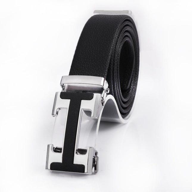 Men's Fashionable I Style Sliver Automatic Buckle Sleek Business Suit Belt