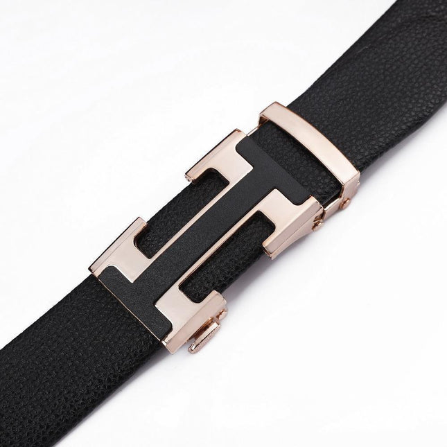 Men's Fashionable I Style Sliver Automatic Buckle Sleek Business Suit Belt – product detail