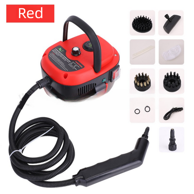 Red Portable High-Pressure Steam Cleaner with 1000ml Tank & 7-Piece Pro Brushes/Spray Nozzle