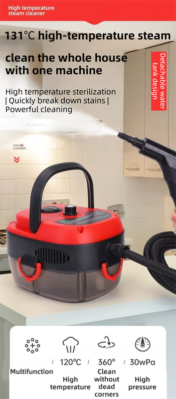 Red Portable High-Pressure Steam Cleaner with 1000ml Tank & 7-Piece Pro Brushes/Spray Nozzle – product detail