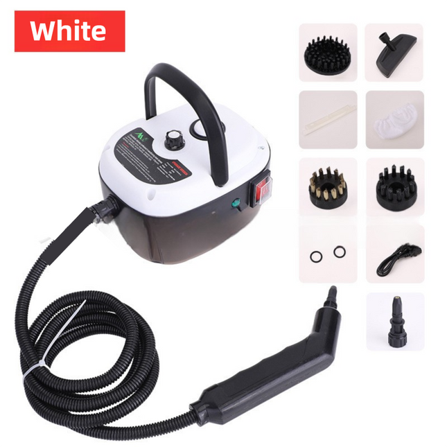 White Portable High-Pressure Steam Cleaner with 1000ml Tank & 7-Piece Pro Brushes/Spray Nozzle