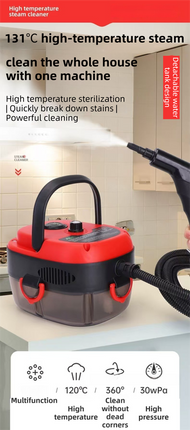White Portable High-Pressure Steam Cleaner with 1000ml Tank & 7-Piece Pro Brushes/Spray Nozzle Kit - 131°C High-Temp Deep Cleaning Machine for Kitchen Grease and Home Sanitization