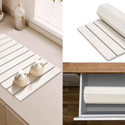 30x40cm Foldable Marble Pattern Kitchen Dish Drainer(Style 1) - Ultra-Absorbent Natural Stone Mat, Fast-Drying & Space-Saving