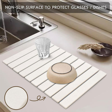30x40cm Foldable Marble Pattern Kitchen Dish Drainer(Style 3) - Ultra-Absorbent Natural Stone Mat, Fast-Drying & Space-Saving