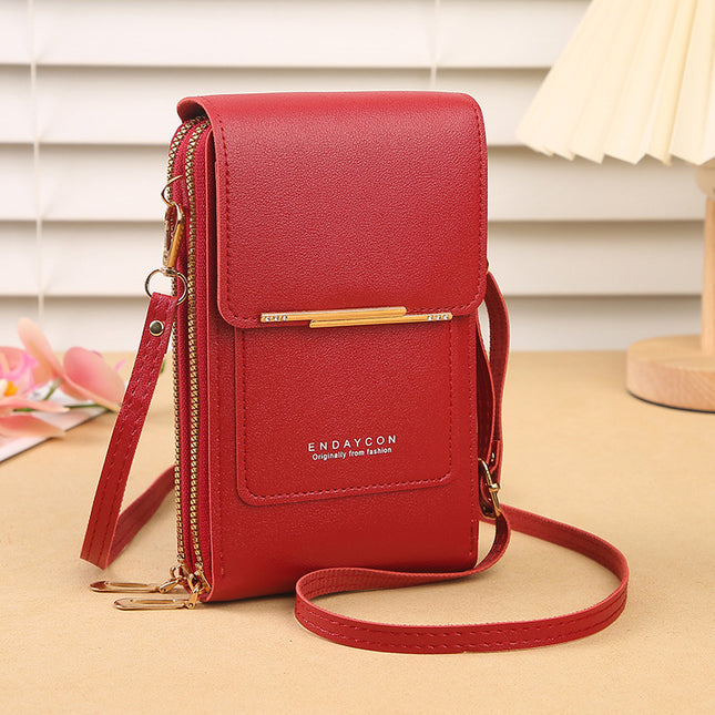 Red Touch Screen Crossbody Phone Bag for Women Small Shoulder Purse with Dual Zippers and Card Slots
