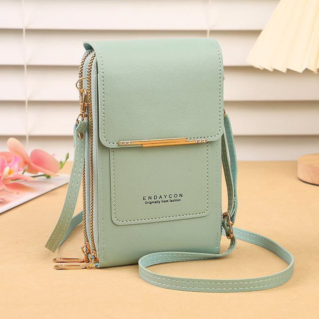 Green Touch Screen Crossbody Phone Bag for Women Small Shoulder Purse with Dual Zippers and Card Slots