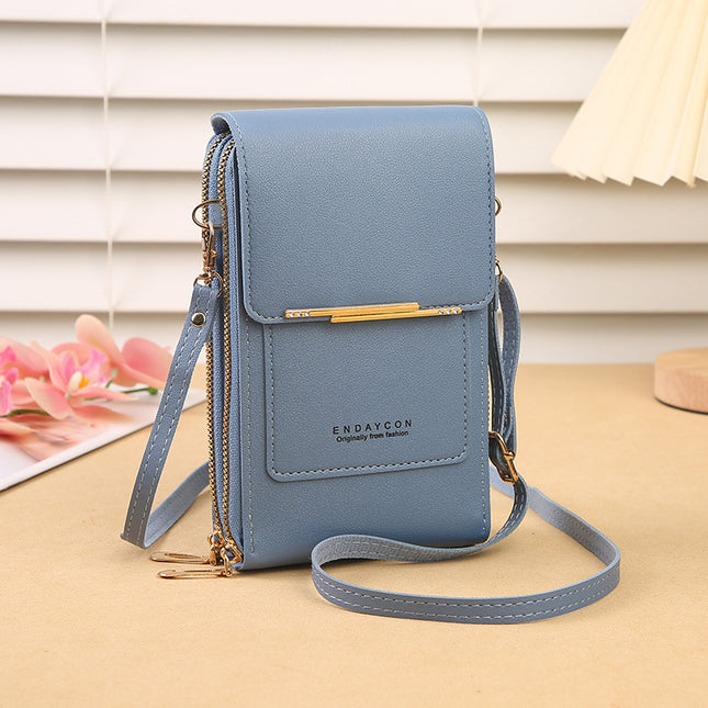 Blue Touch Screen Crossbody Phone Bag for Women Small Shoulder Purse with Dual Zippers and Card Slots