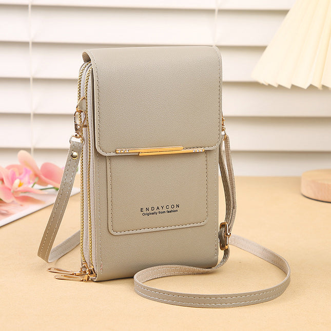 Grey Touch Screen Crossbody Phone Bag for Women Small Shoulder Purse with Dual Zippers and Card Slots