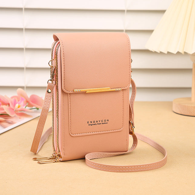 Light pink Touch Screen Crossbody Phone Bag for Women Small Shoulder Purse with Dual Zippers and Card Slots