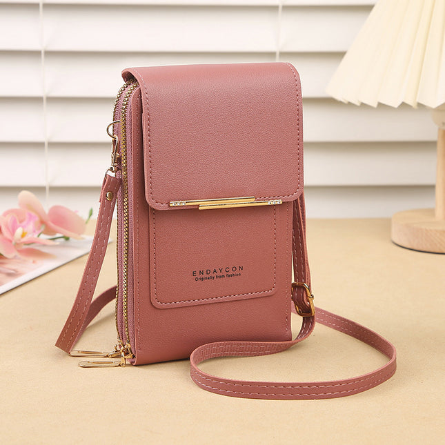Dark pink Touch Screen Crossbody Phone Bag for Women Small Shoulder Purse with Dual Zippers and Card Slots