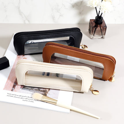 2-Pcs Grey Transparent Makeup Brush Case – Portable Zippered Cosmetic Pouch with Clear Window for Travel and Daily Use in Australia