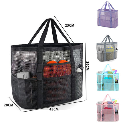 2-PCS Rose red Mesh Beach Tote Bag – Large Capacity Swim Gear Organizer with Multiple Pockets for Shoes, Swimsuits, and Essentials