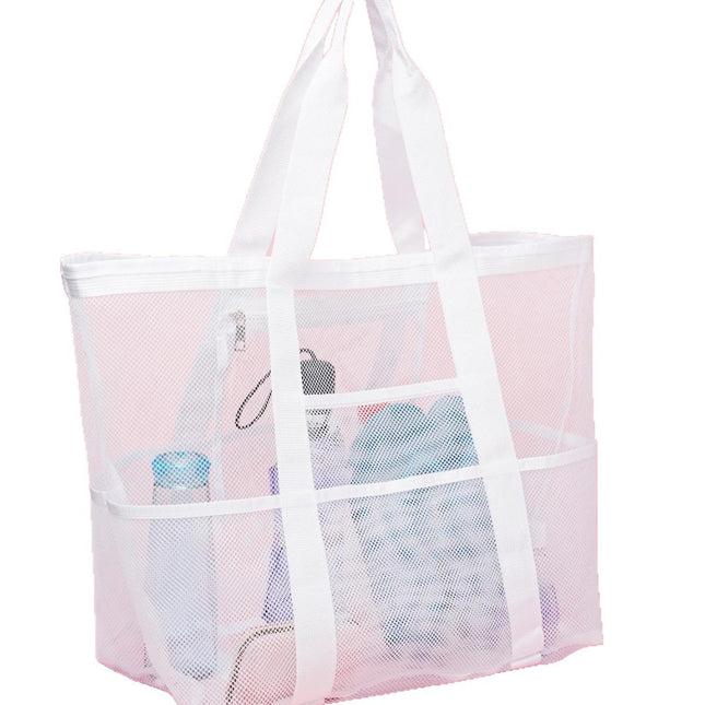 2-PCS White Mesh Beach Tote Bag Large Capacity Swim Gear Organizer with Multiple Pockets for Shoes