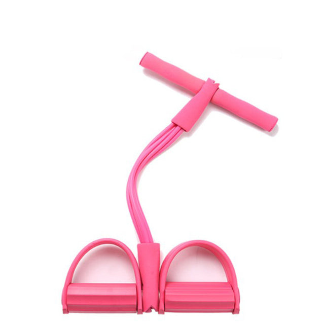 Pink Home Multi-Function Foot Pedal Resistance Trainer 4-Strand Elastic Pull Rope for Abdominal Exercise