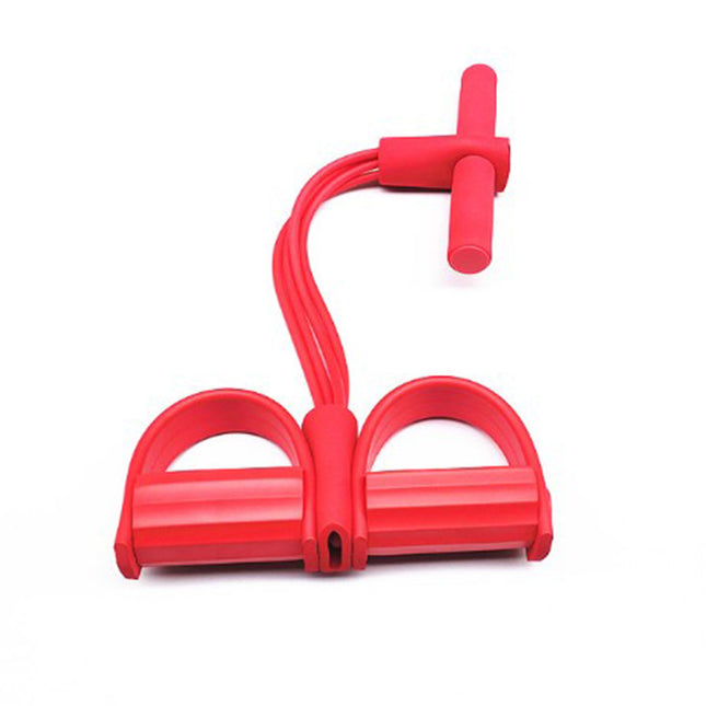 Red Home Multi-Function Foot Pedal Resistance Trainer 4-Strand Elastic Pull Rope for Abdominal Exercise