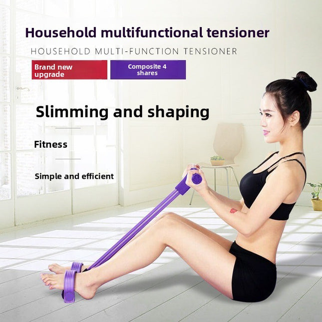 Red Home Multi-Function Foot Pedal Resistance Trainer 4-Strand Elastic Pull Rope for Abdominal Exercise – product detail
