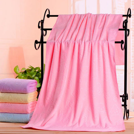 2-Pack Pink Embossed Microfiber Bear Bath Towels – 70 x 140 cm, Ultra-Absorbent and Soft for Bath, Beach & Gym