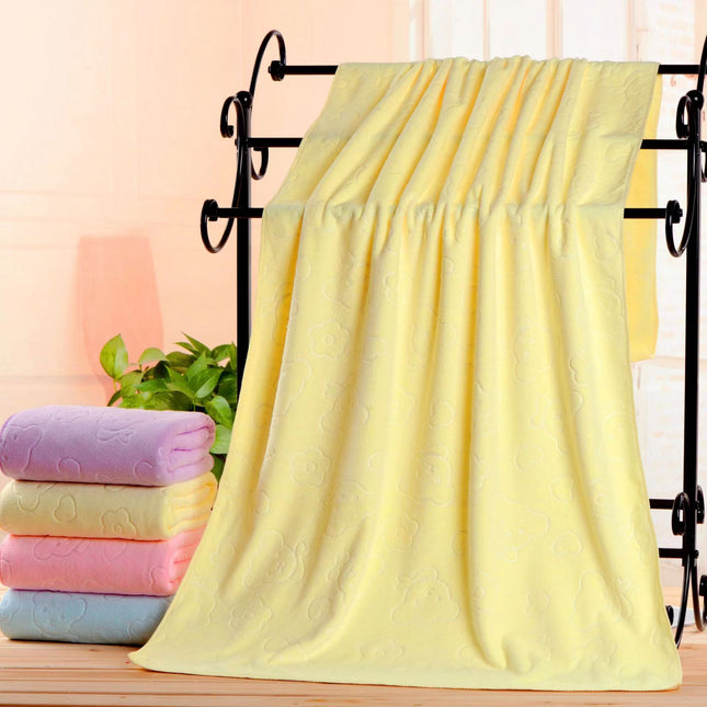 2-Pack Yellow Embossed Microfiber Bear Bath Towels 70 x 140 cm Ultra-Absorbent and Soft for Bath Beach & Gym
