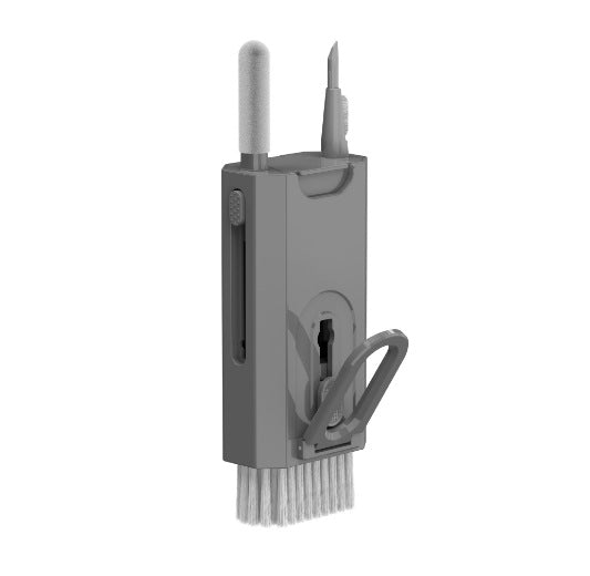 Grey Q8 8-in-1 Multi-Function Cleaning Kit Compact Keyboard Phone and Earphone Cleaner with Built-In Tools