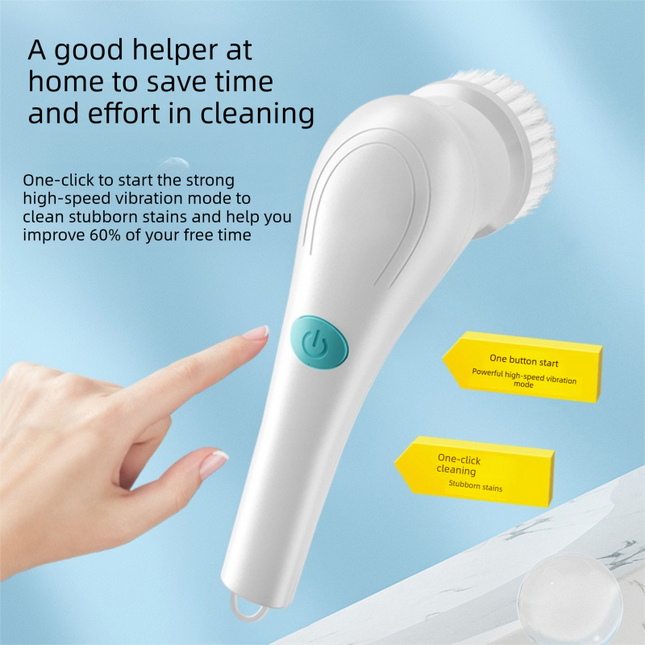 Electric Cleaning Brush with 5 Replaceable Heads Waterproof Rechargeable Kitchen Scrubber for Dishes – product detail