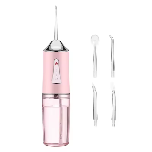 Pink Portable Water Flosser Oral Irrigator with 230ml Tank and 3 Modes Rechargeable IPX7 Waterproof Teeth