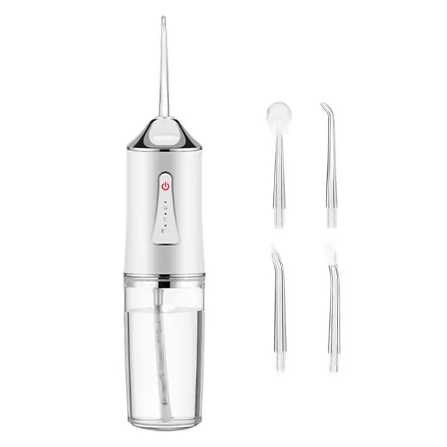 White Portable Water Flosser Oral Irrigator with 230ml Tank and 3 Modes Rechargeable IPX7 Waterproof Teeth