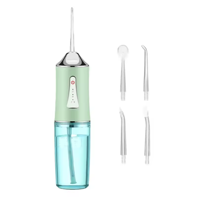 Green Portable Water Flosser Oral Irrigator with 230ml Tank and 3 Modes Rechargeable IPX7 Waterproof Teeth