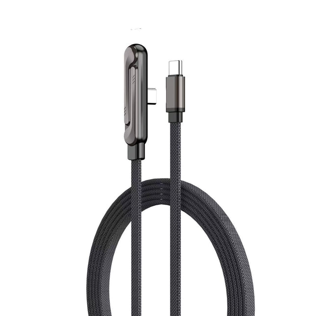 240W USB-C to USB-C Fast Charging Cable with Integrated Folding Phone Stand and 90 Degree Elbow for Mobile