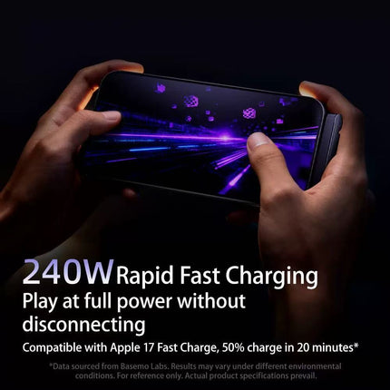 240W USB-C to USB-C Fast Charging Cable with Integrated Folding Phone Stand and 90 Degree Elbow for Mobile Gaming and Video Streaming