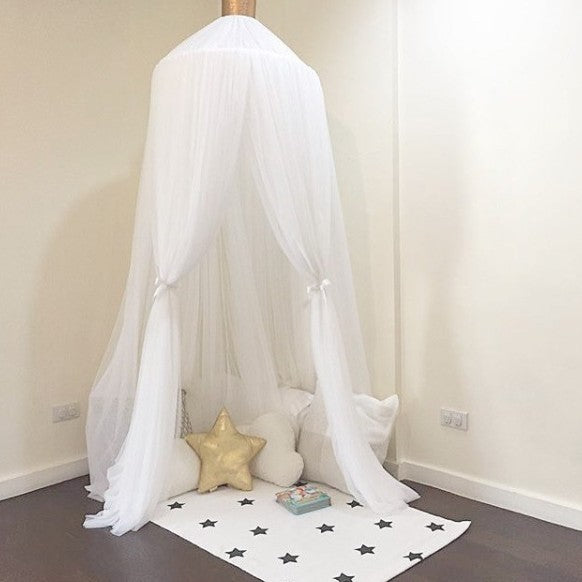 White Nordic Style 7-Layer Tulle Bed Canopy 300cm Extra Long 60cm Dome for Australian Kids Bedroom Nursery