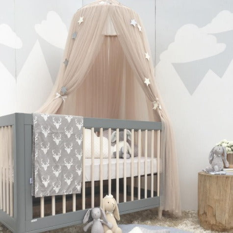 Khaki Nordic Style 7-Layer Tulle Bed Canopy 300cm Extra Long 60cm Dome for Australian Kids Bedroom Nursery – product detail