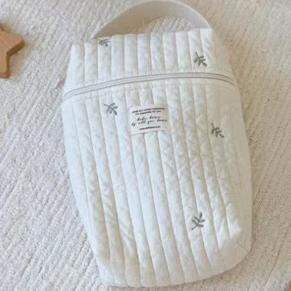 Leaves Quilted Nappy Storage Bag Portable Diaper Organizer Mommy Travel Pouch with Zipper 28x18x6cm for
