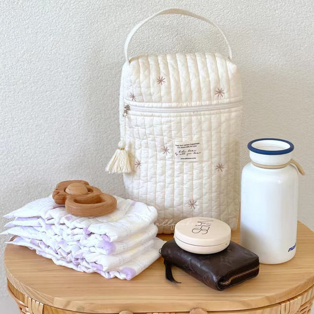 Leaves Quilted Nappy Storage Bag Portable Diaper Organizer Mommy Travel Pouch with Zipper 28x18x6cm for – product detail