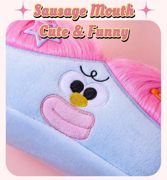 Green Funny Plush Big Eye Monster Pencil Case with DIY Messy Hair Large Capacity Stationery Pouch for – product detail