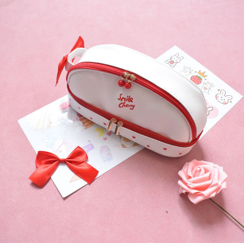 Red Large Capacity Double Layer Pencil Case Waterproof PU Leather Stationery Organizer for Australian