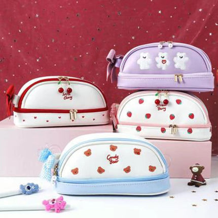 Blue Large Capacity Double Layer Pencil Case Waterproof PU Leather Stationery Organizer for Australian Students and Office Use High Capacity Makeup Bag