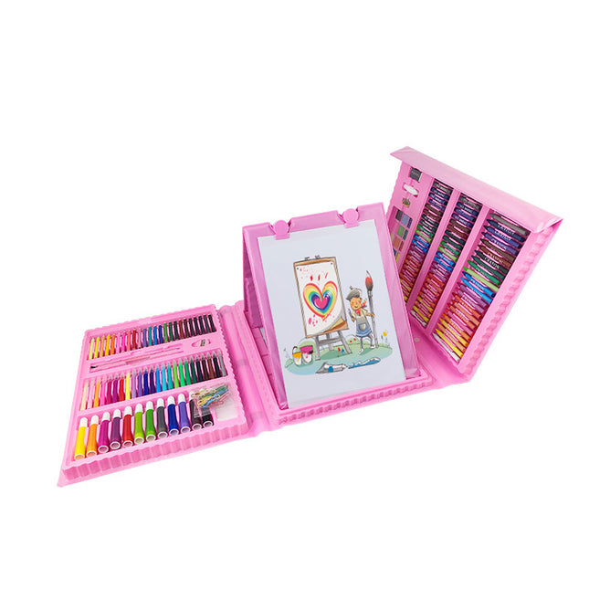 Pink 208-Piece Kids Art Set with Built-in Trifold Easel Drawing and Painting Kit for Students