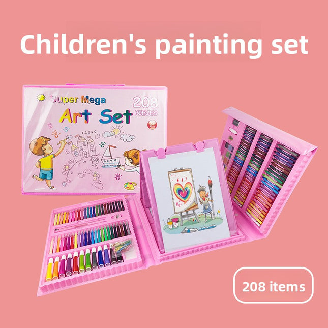 Blue 208-Piece Kids Art Set with Built-in Trifold Easel Drawing and Painting Kit for Students – product detail
